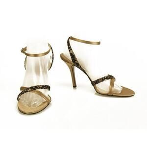 Christian Dior Beige Satin & Black Lace Slingback Sandals Heels - Size 37